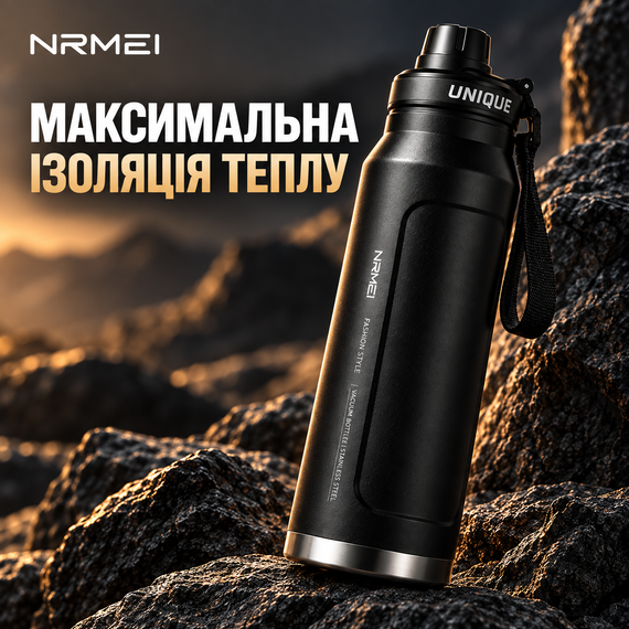 Термобутылка NRMEI 1000 мл, стальная вакуумная термобутылка для воды и напитков, черная | Зображення 6