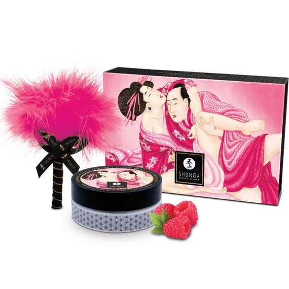 Вкусная пудра для оральных ласк Shunga Body Powder Raspberry feeling, 75 г, аромат малины