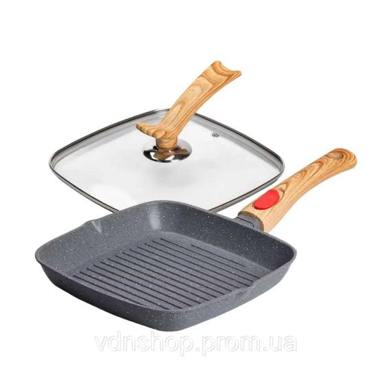 Алюмінієва сковорода-гриль 24 см зі скляною кришкою Квадрат сірий MGC HP-4-461G | Зображення 5
