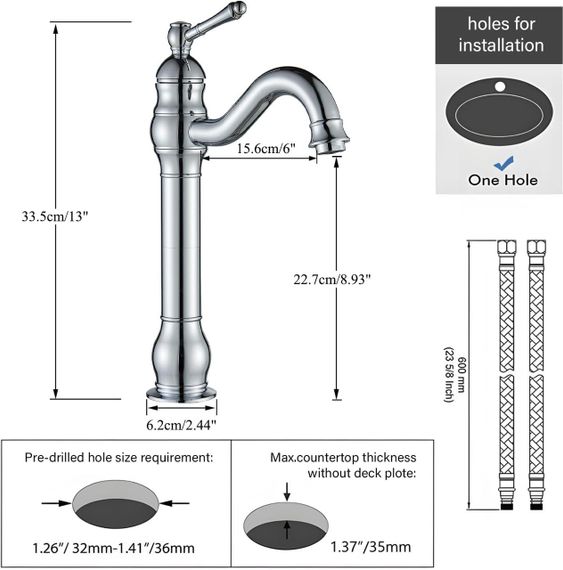 Смеситель для раковины высокий латунный, хромированный, поворотный, для ванной комнаты для умывальника Rozin | Зображення 5
