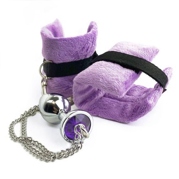 Наручники з металевою анальною пробкою Art of Sex Handcuffs with Metal Anal Plug size M Purple | Зображення 4