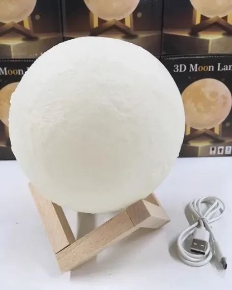 ОЧЕНКА! Світильник-нічник 3D шар Місяць Moon Lamp на дерев'яній підставці 15 см (Плохе паковання 3227) | Зображення 4