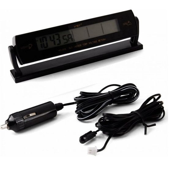 Автомобильные часы с подсветкой VST-7013V вольтметр, 2 термометра Авточасы с OC-345 выносным термометром