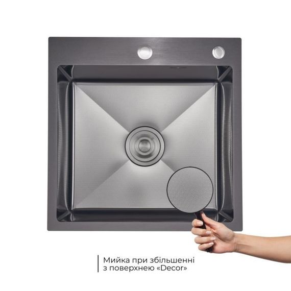Комплект Lidz Handmade H5050HB Мийка для кухні інтегрована Decor Black PVD Honeycomb у комплекті з дозатором + Lidz LIDZK01B | Зображення 3