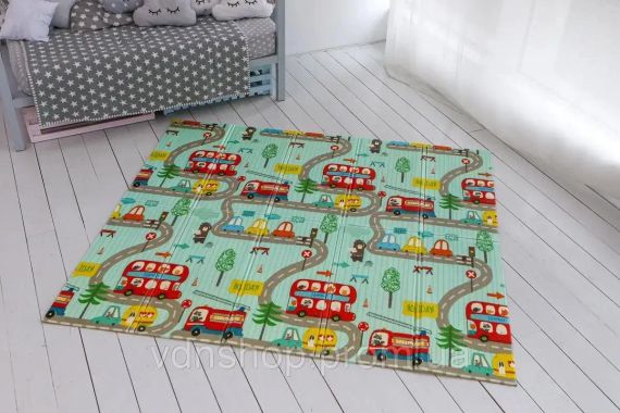 Детский развивающий двусторонний термо коврик 200*200 в сумке Зверята/Дорога | Зображення 2