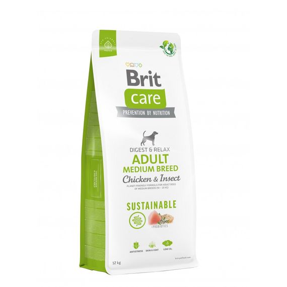 Корм сухий Brit Care Dog Sustainable Adult Medium Breed для дорослих собак середніх порід з куркою та комахами 12 кг