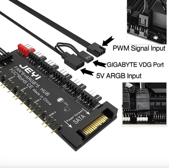 PWM хаб концентратор JEYI для вентиляторів 4pin та ARGB підсвічування 3pin | Зображення 3