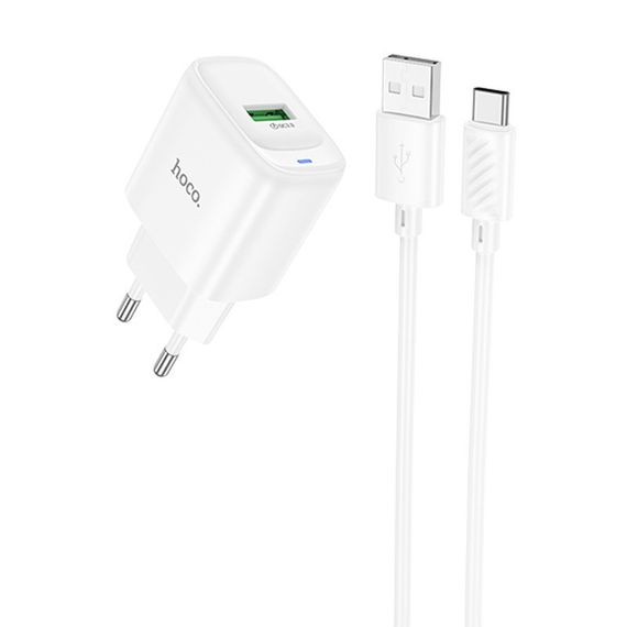 СЗУ Hoco C140A Smart QC3.0 18W (1USB-A) + кабель USB to Type-C White