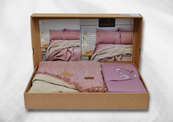 Комплект постельного белья с пледом La Maison 230×240 Selin Gul - Bej | Зображення 4