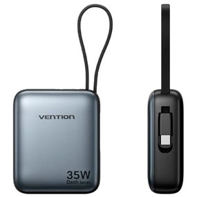 УМБ Vention 10000mAh 35W 3A PD,Fast Charging,1хType-C IN/OUT,Built-in USB-C Cable,LED Display,Gray