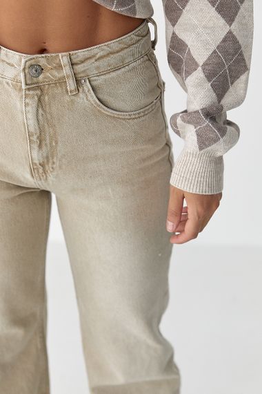 Широкі прямі джинси з високою посадкою - бежевий цвет, 36р (є розміри) | Зображення 3