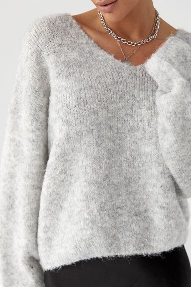 В'язаний джемпер з V-подібною горловиною - світло-сірий цвет, ONE SIZE (є розміри) | Зображення 3