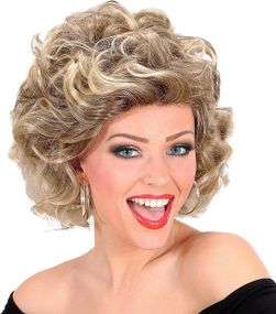 Перука коротка блонд в стилі ретро 70-х з міліруванням кучерява, термостійка світла для Хелловіну, косплею, карнавала