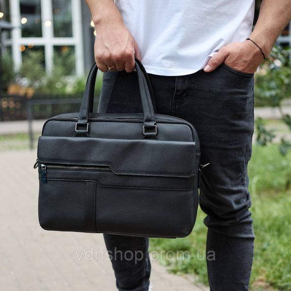 Чоловіча ділова сумка зі шкіри 39х29х10, класичний портфель для ноутбука та офісу, сумочка для студента, чорний | Зображення 2