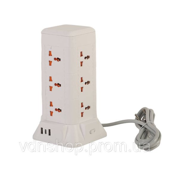 Мережевий фільтр подовжувач 2.8 м з лампою на 9 універсальних розеток з 2 USB, 1 Type-C, бездротова зарядка HP-5-5