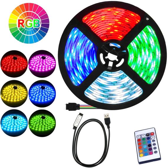 Комплект світлодіодна USB стрічка лента LEDSTRIP LED 5050 2 метри RGB SMD різнокольорова +Контролер +Пульт Польща!