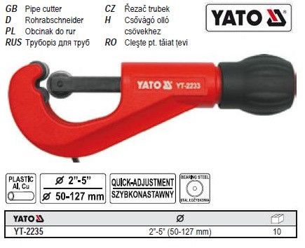 Труборез YATO Польша для труб Ø=50-127 мм YT-2235
