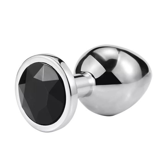 Анальная пробка из медицинской стали с кристаллом (Размер L, черная) | Зображення 3