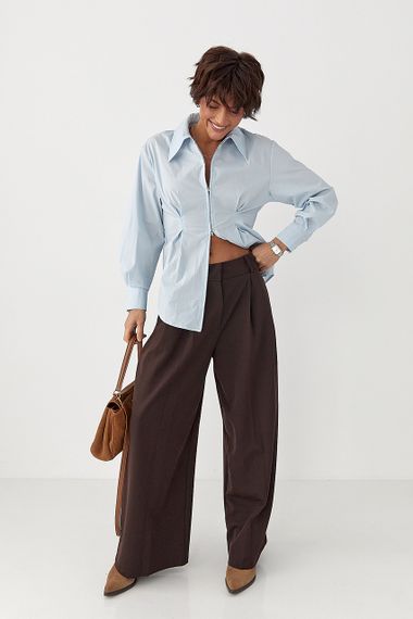 Класичні однотонні штани-палаццо зі складками - коричневий цвет, S (є розміри) | Зображення 2