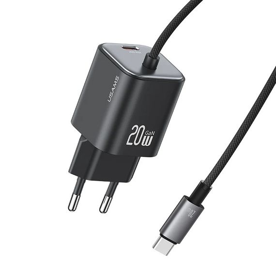 СЗУ Usams US-CC261 GaN JC Ser. 20W (2USB-C) + кабель Type-C to Type-C Black