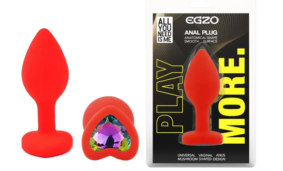 Силиконовая анальная пробка EGZO - Silicone Red Heart Plug Rainbow, size S Sex Aura