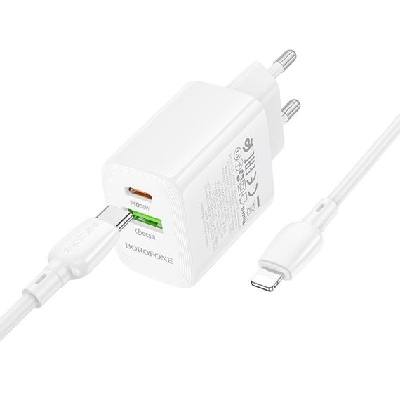 МЗП Borofone BN29 Fuente PD30W+QC3.0 (1USB-A/1C) + кабель Type-C to Lightning White | Зображення 4