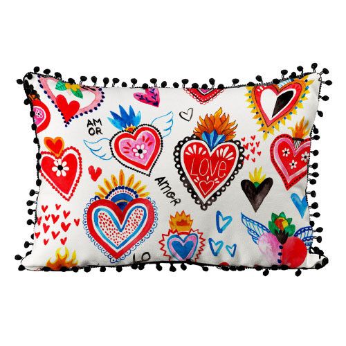 Подушка із мішковини з помпонами Love Amor 45x32 см (43PHBP_22L002)