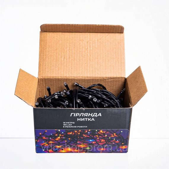 Новорічна гірлянда кімнатна нитка 18 м 180 LED кімнатна гірлянда чорний провід Жовте світло W180LED18MBY | Зображення 3