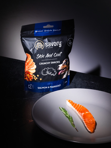 Хрустящие лакомства Savory для здоровья кожи и шерсти собак, лосось с бархатцами 200г | Зображення 5