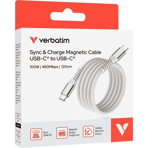 Дата кабель USB-C to USB-C 1.2m Magnetic 100W gray Verbatim (31854) | Зображення 2