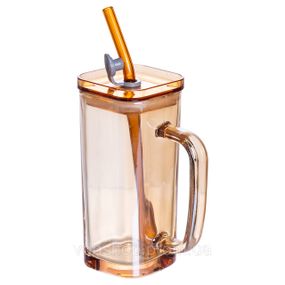 Кружка стеклянная с крышкой и трубочкой 280 (мл) HP-19-53GLD
