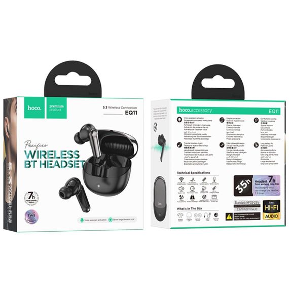 Беспроводные наушники HOCO EQ11 Pacifico true wireless BT headset Black | Зображення 4