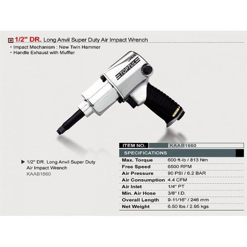 Гайковерт пневматичний для СТО TOPTUL 1/2" 813N/m 6500 об/хв KAAB1660 | Зображення 1