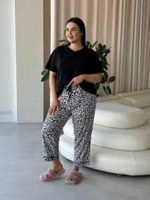 Чорна жіноча піжама з леопардовим принтом PLUS SIZE