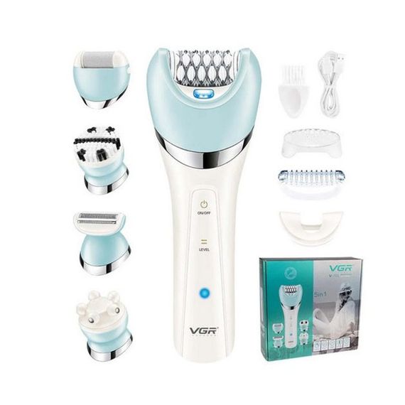 Епілятор жіночий з триммером VGR V-703 5в1 для видалення волосся на тілі акумуляторна пемза масажна насадка | Зображення 9