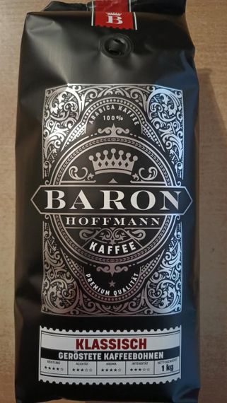Кава в зернах Baron Hoffmann Klassisch, 1 кг, Німеччина, купаж зерен кави робусти та арабіки середнього обсмажування