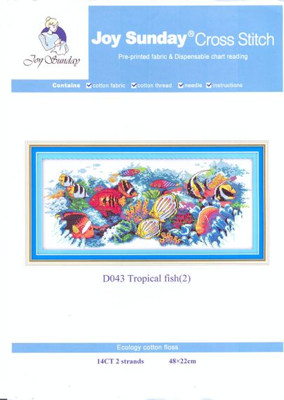 Набір для вишивання хрестиком за нанесеною на канву схемою "Tropical fish". (AIDA 14CT printed, 48*22см) | Зображення 1
