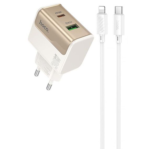 СЗУ Hoco CS73A Star Speed PD30W+QC3.0 (1USB-A/1C) + кабель Type-C to Lightning White