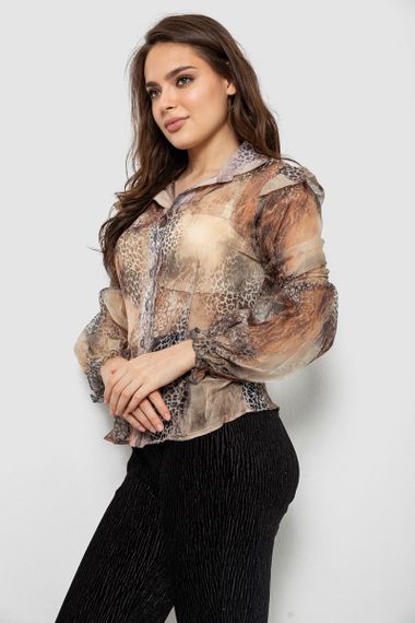 Блуза жіноча з принтом шифонова, колір бежевий, 230R1503-1 | Зображення 2