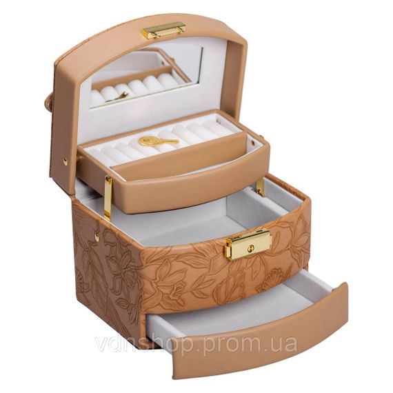 Шкатулка для украшений из эко кожи 3 яруса с замком органайзер для ювелирных изделий HP-5-23BR | Зображення 2