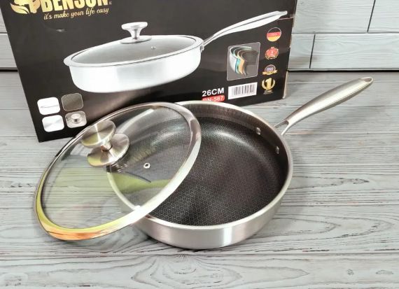 Cковорода глубокая Benson из нержавеющей стали 26 см (BN-587) Антипригарное покрытие