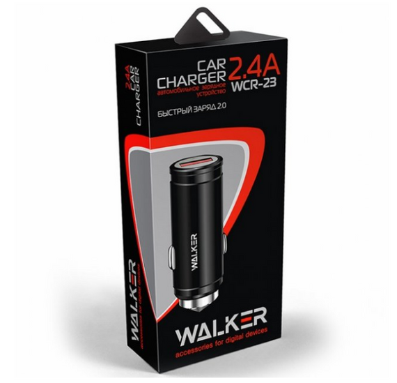 Автомобільний зарядний пристрій WALKER WCR-23 2,4A QC чорний | Зображення 1