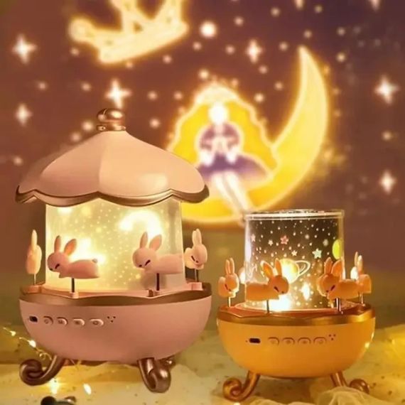 Дитячий нічник проектор зоряного неба Bluetooth Fairy Tale E11 акумуляторний світильник карусель 6 змінних картинок з LED | Зображення 3