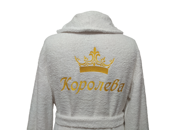 Халат жіночий махровий натуральний білий з вишивкою королева 42 (00073) | Зображення 2