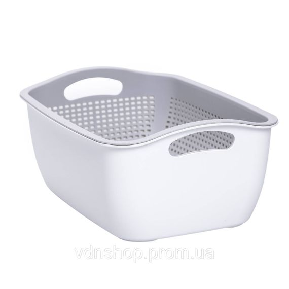 Кошик-друшлак 2 в 1 для миття овочів, фруктів і зелені 29,5×21×11 (см) Сірий HP-45-6G | Зображення 4