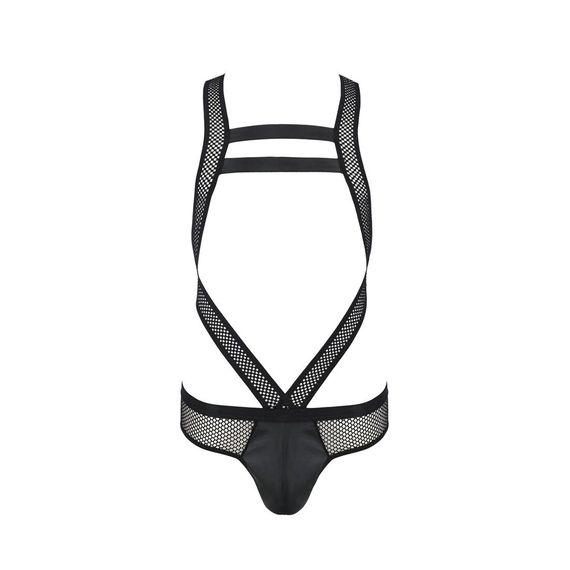 Мужское эротическое сетчатое боди Passion 045 VICTOR XXL/XXXL Black, экокожа, сетка | Зображення 4