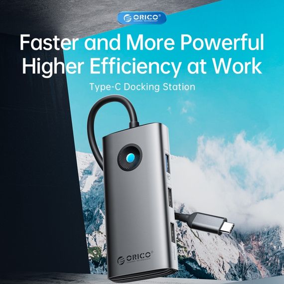 ORICO ORICO-PW11-6PCR R45 Type-C / USB-C Многофункциональная док-станция 6-в-1 5 Гбит/с (темно-серый) | Зображення 1