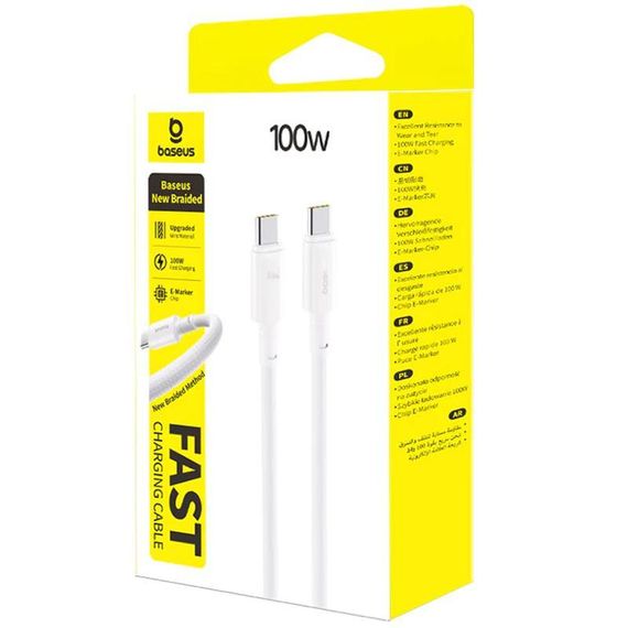Дата кабель Baseus New Braided Type-C to Type-C 100W (2m) (E0426V) Moon White | Зображення 2