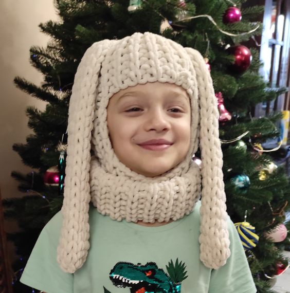 Балаклава колір 599 плюшева з вушками зайчика | Зображення 3