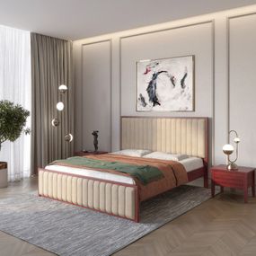 Двоспальне дерев&#039;яне ліжко Mebigrand Відень Махонь/Аляска 23 (Бежевий) 140х190 см (MBG-10803)